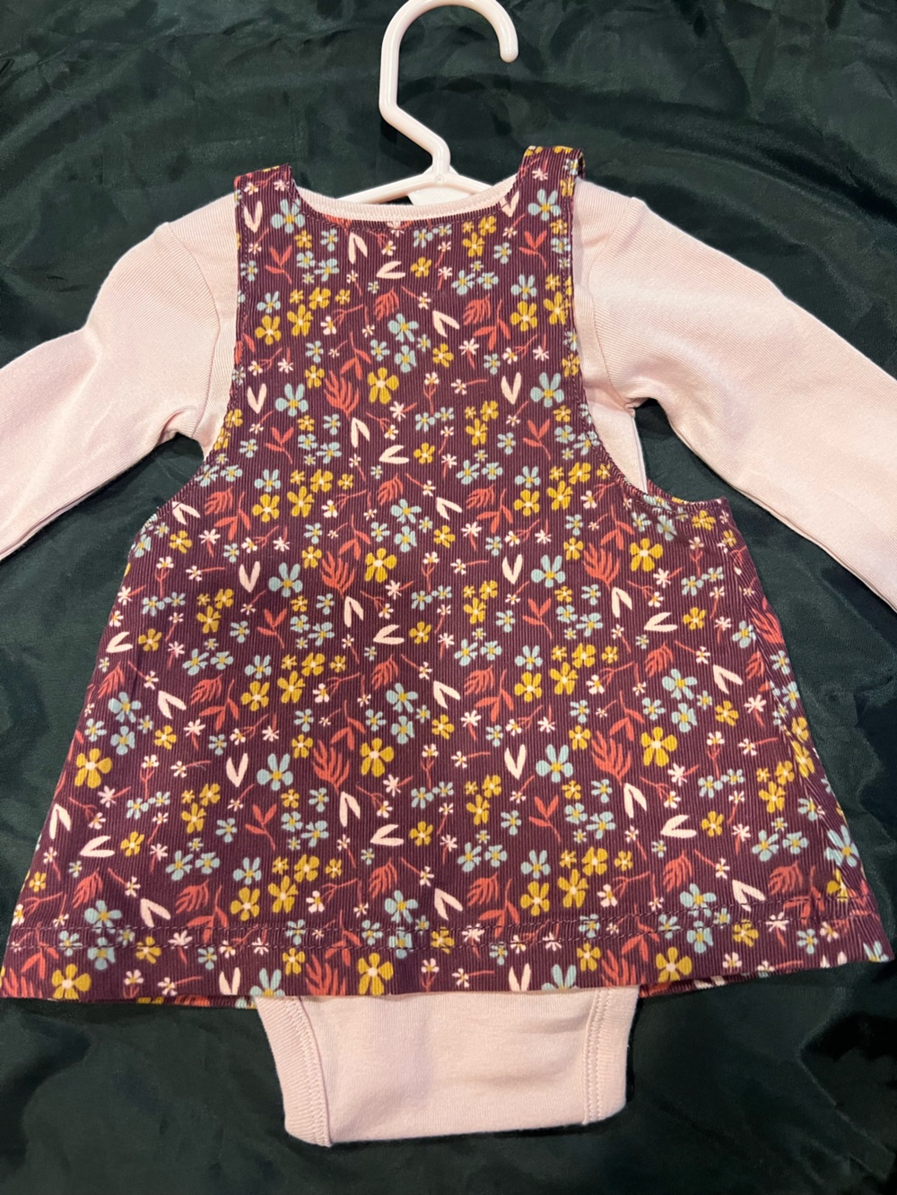 Carter's Maroon Floral Corduroy Pinafore with Pink Bodysuit - Picture 5 of 7